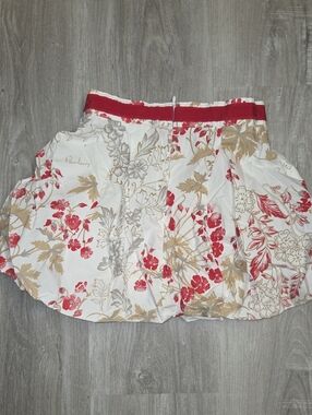Burberry Floral Bubble Skirt in White, Red & Tan